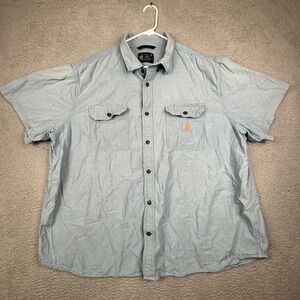Carhartt Mens‎ 3XL Light Blue Chambray Short Sleeve Work Shirt Loose Fit